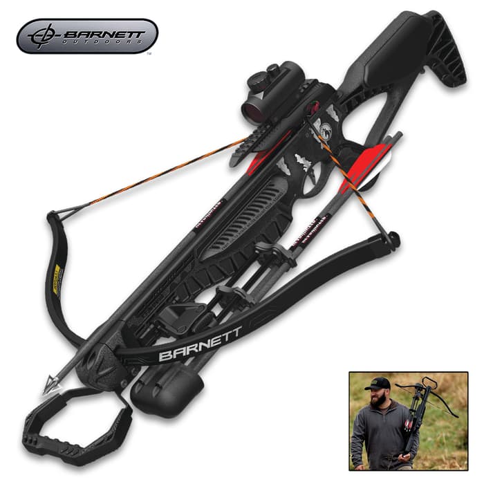 The 4.8 lbs, recurve crossbow has a 195-lb draw weight with a 12” power stroke, sending bolts at speeds up to 260 fps