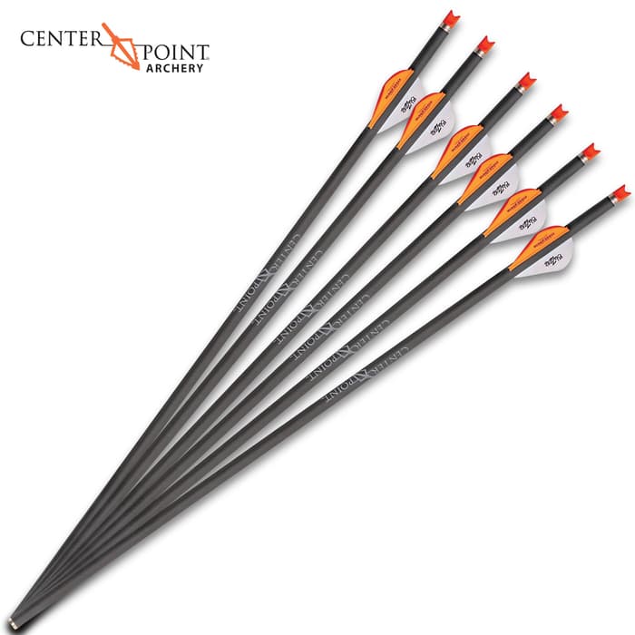 6-Pack CP400 Black Carbon Bolts - 425 Grain Weight, 100 Grain Tip, 4” Fletched Vanes, Half-Moon Nocks - Length 20”