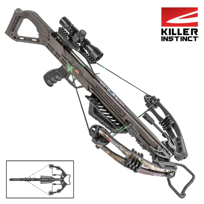 Killer Instinct Lethal 405 Crossbow With Scope - Aluminum Frame, Over-Molded Grip, Adjustable X-Lok Forearm, 405 FPS