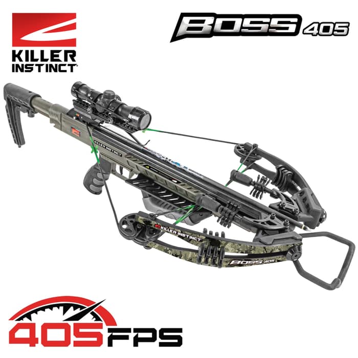 A deadly combination of high-octane fire power and agility, the Killer Instinct Boss 405 Crossbow hits targets hard at 405 fps
