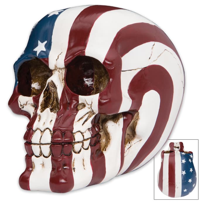 Ol’ Glory Bones American Flag Resin Skull