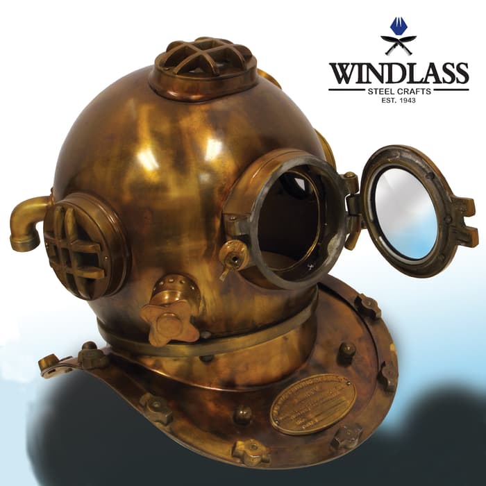 The Windlass Steelcrafts WWII US Navy Mark V Divers Helmet is a stunning, high-quality reproduction nautical decor item