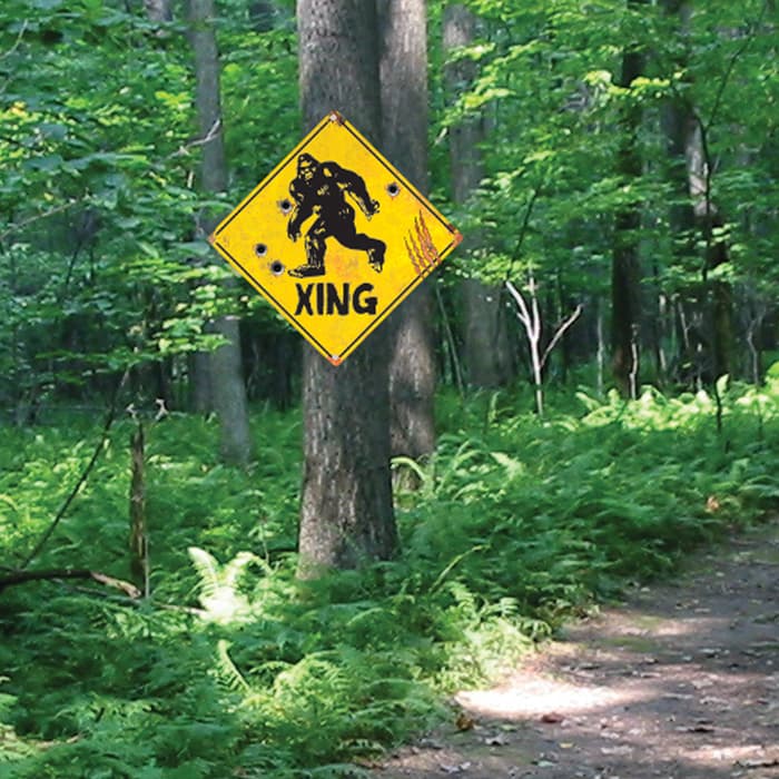 Sasquatch Xing Sign - 24-Gauge Metal Construction, Vivid Artwork, Two Mounting Holes - Dimensions 17 1/2”x 17 1/2”