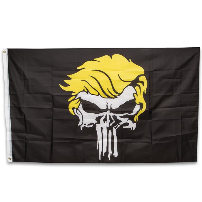 Trump Skull Flag - 210D Nylon Construction, Reinforced Header, Double-Stitched Edges, Metal Grommets