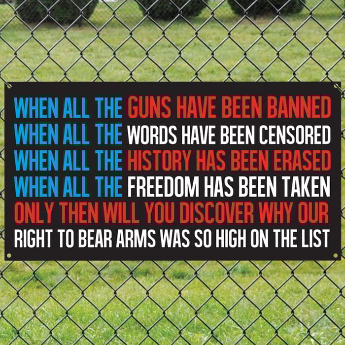 When All Guns Have Been Banned Tin Sign - Vibrant Artwork, Corrosion Resistant, Mounting Holes - Dimensions 16”x 8 1/2”