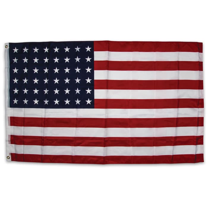 WWII 48-Star Flag - 210D Nylon Construction, Reinforced Header, Double-Stitched Edges, Metal Grommets