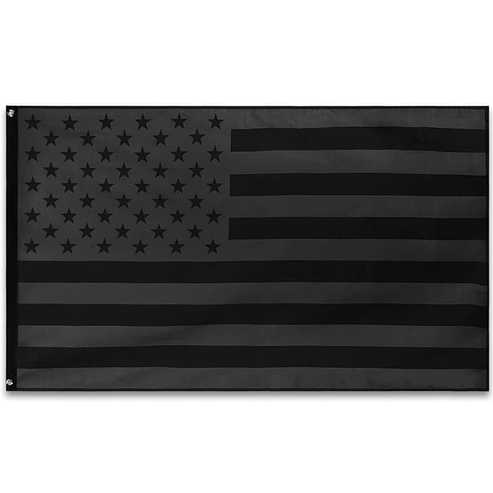 Black American Flag - 210D Nylon Construction, Reinforced Header, Double-Stitched Edges, Metal Grommets