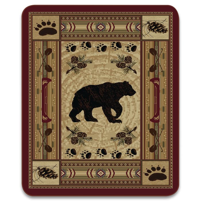Native Bear Patchwork Faux Fur Blanket - Plush Acrylic Material, Color-Saturated Licensed Artwork - Dimensions 70”x 90”