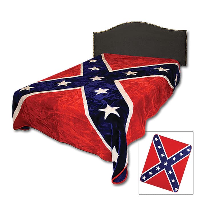 Confederate Rebel Flag Faux Fur Blanket - Queen Size
