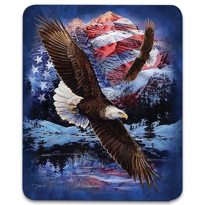 Snow Eagle Flag Faux Fur Blanket - Plush Acrylic Material, Color-Saturated Vivid Artwork - Dimensions 70”x 90”