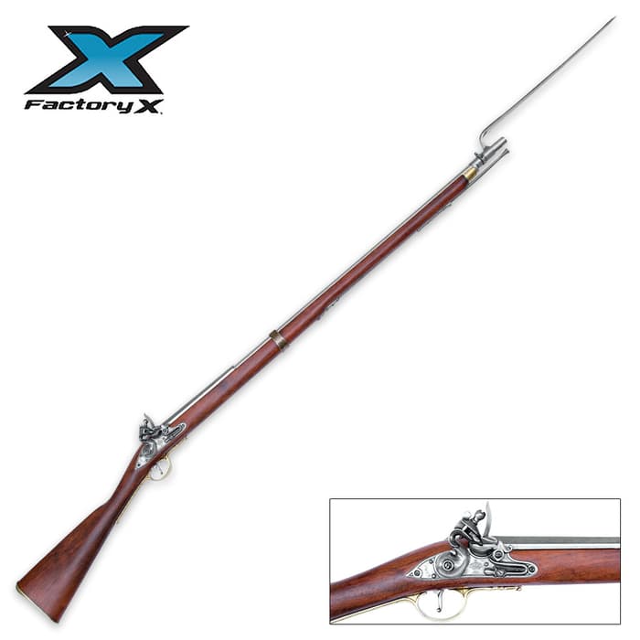 Replica Colonial Brown Bess Flintlock Rifle With Bayonet - Non-Firing