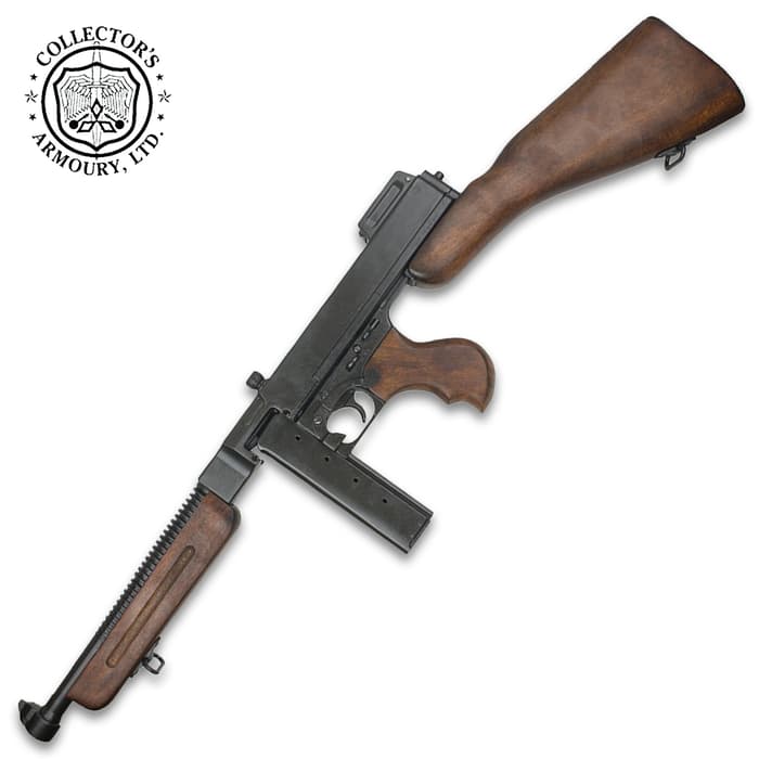 M1928 Military Thompson Submachine Gun Replica - Non-Firing Gun, Metal And Wood Construction - Length 32 1/2”