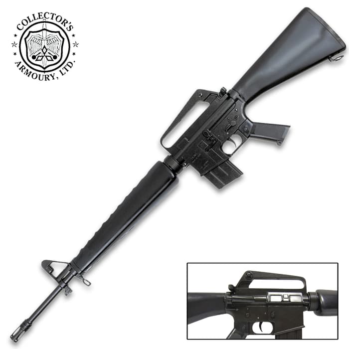 Replica M16A1 Rifle - Non-Firing, Blackened Metal And Synthetic Construction, Removable Clip, Working Trigger - 38”