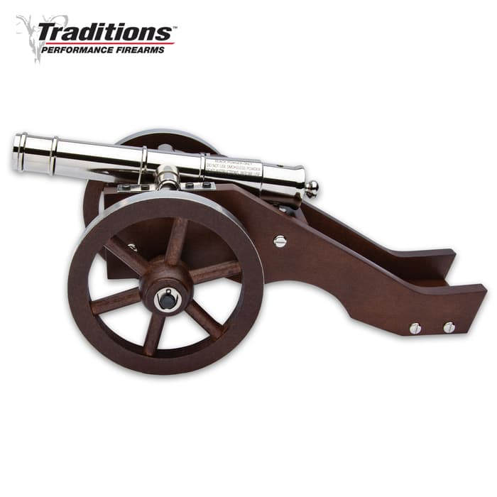 Traditions Mini Yorktown Black Powder Cannon - .50 Caliber, Nickel And Hardwood Construction - Height 5 1/2”