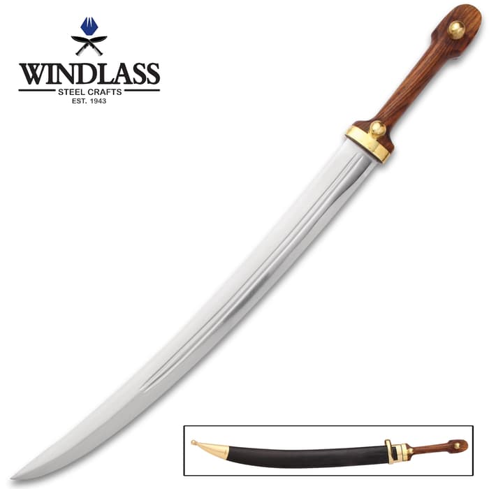 Military Issue Version Russian Kindjal With Scabbard - High Carbon Steel Blade, Hardwood Handle - Length 23 1/4”