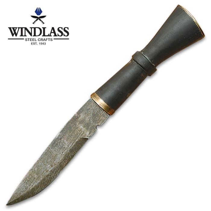 Windlass Steelcrafts Gurkha Officer’s Patch Knife - Genuine Antique, Hand-Forged Steel, Horn Handle, Brass Accent - Length 7 3/4”