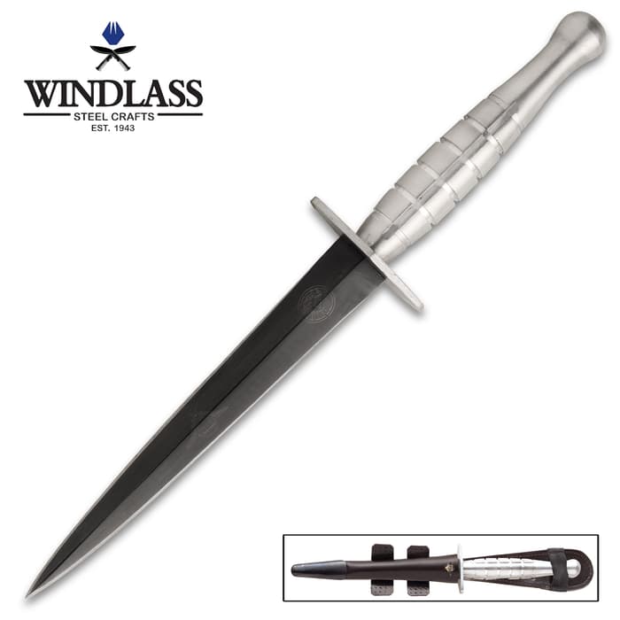 Windlass Steelcrafts Foreign Legion Paratrooper Knife And Sheath - High Carbon Steel Blade, Aluminum Grenade Handle