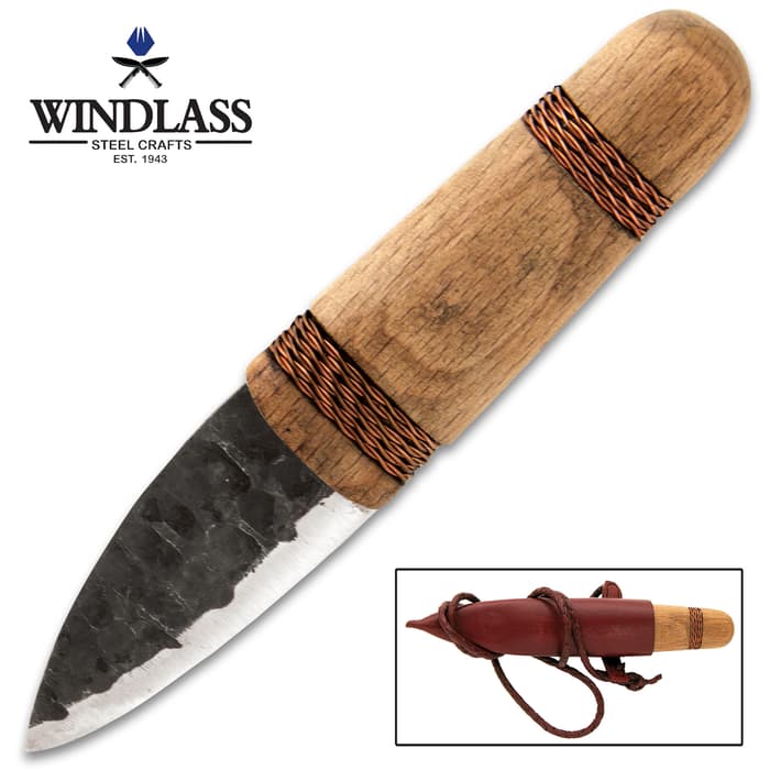 Windlass Steelcrafts Copper Age Knife With Sheath - Stainless Steel Blade, Copper Wire Wrapped Handle - Length 5 3/4”