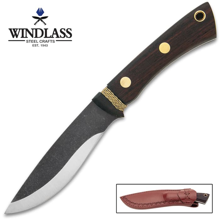 Windlass Steelcrafts French Trade Knife With Sheath - Stainless Steel Blade, Hardwood Handle, Brass Accents - Length 8 1/2”