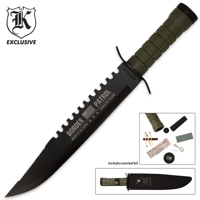 Border Patrol Survival Knife with Survival Kit & Sheath