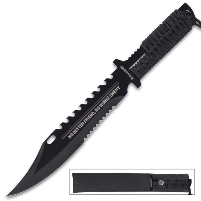 Cord Wrapped Double Serrated Survival Fixed Blade Knife