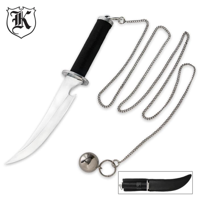 Ninja Assassin Fixed Blade Fantasy Knife With Ball & Chain