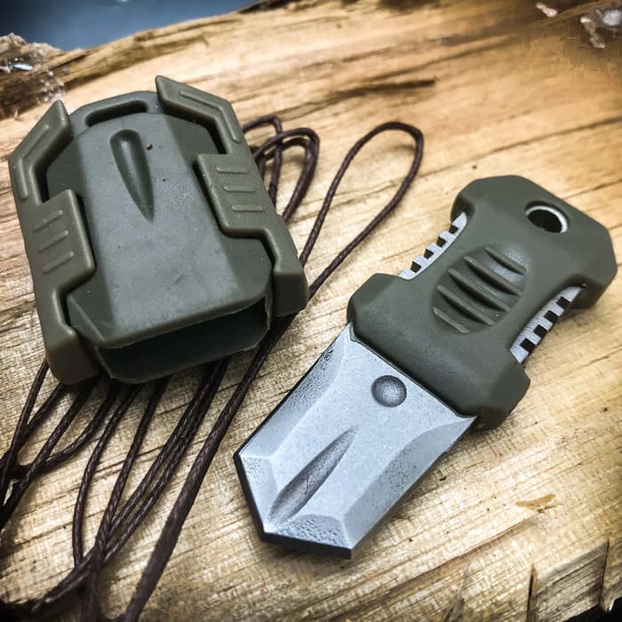 SHTF Tactical MOLLE Shiv - Stainless Steel Blade, Rubber Overmolded Handle, Plastic Webbing Adapter, Lanyard Hole - 2 1/2” Length