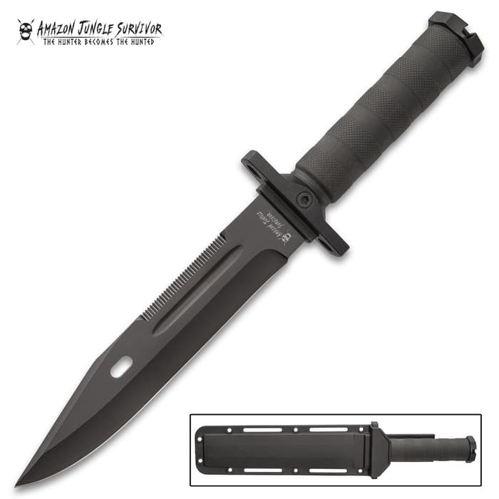 Amazon Jungle Survivor Fixed Blade Knife With Sheath - 3Cr13 Stainless Steel Blade, Non-Reflective Finish, Twice Injected TPR Handle - Length 13 1/2”