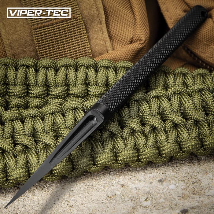 Viper-Tec Black Mini Pike Tri-Dagger - 8Cr13 Stainless Steel Blade And Handle, Black Finish, Lanyard Hole - Length 6”