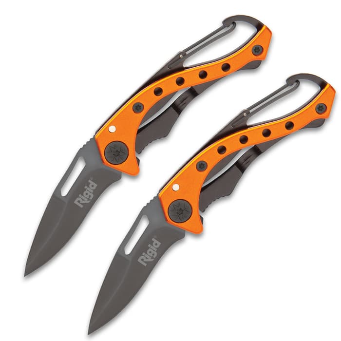 Rigid Two-Piece Rescue Knife Set - Stainless Steel Blades, Integrated Carabiners