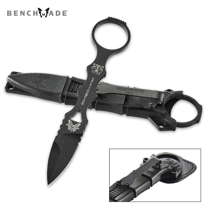 Benchmade Mini SOCP Dagger And Sheath - One-Piece 440 Stainless Steel, Black-Coated Finish, Open-Ring Pommel