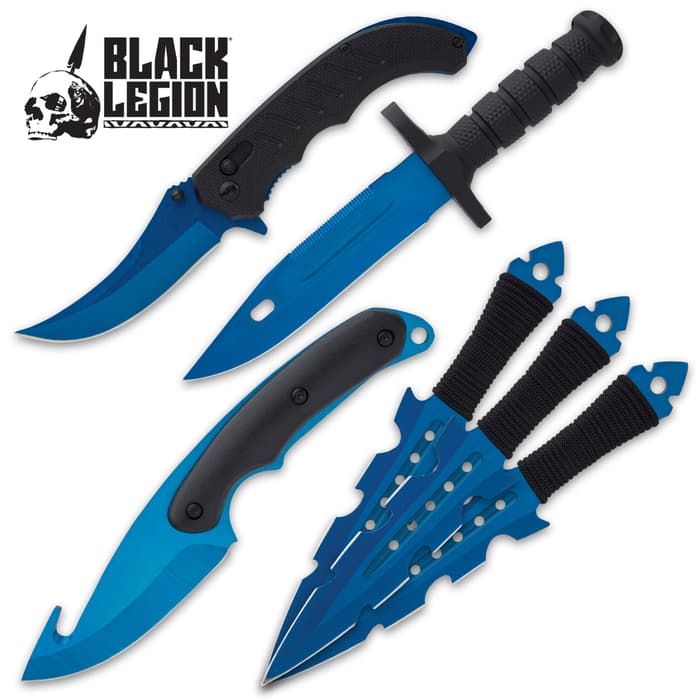 Black Legion Stratosphere Set And Sheaths - Stainless Steel Blades, Laser Printed Artwork, TPU And TPR Handles