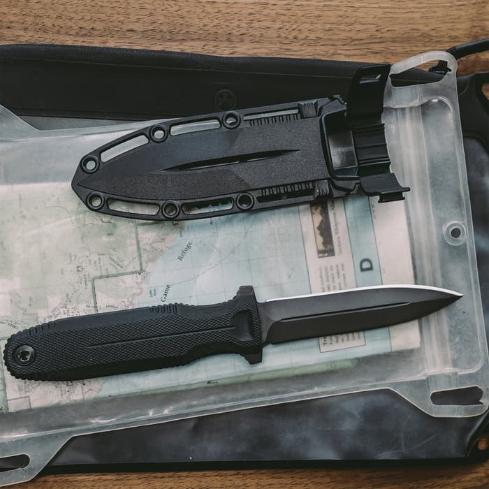 Representing an evolutionary step in hard-use fixed blade knives, this is a full-sized knife made for the modern-day warfighter