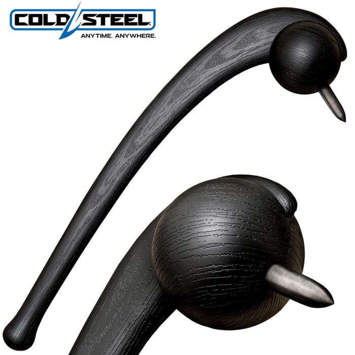 Cold Steel Ball Headed Club made of black Polypropylene showcases a removable, short steel spike. 