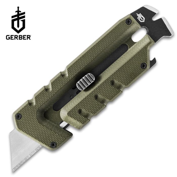 Gerber OD Green Prybrid Utility Knife - Replaceable Stainless Steel Utility Blade, G10 Handle - Length 4 1/4”, Width 1 1/4”