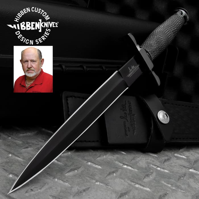 Hibben Black Shadow Dagger And Sheath - Stainless Steel Blade, Wire-Wrapped Handle, Chrome Pommel And Guard - Length 12 3/4”
