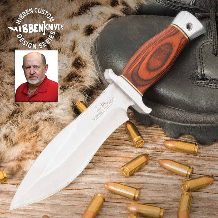 Gil Hibben Bloodwood Alaskan Boot Knife - 7Cr13 Stainless Steel Blade, Wooden Handle - Length 8 3/4”