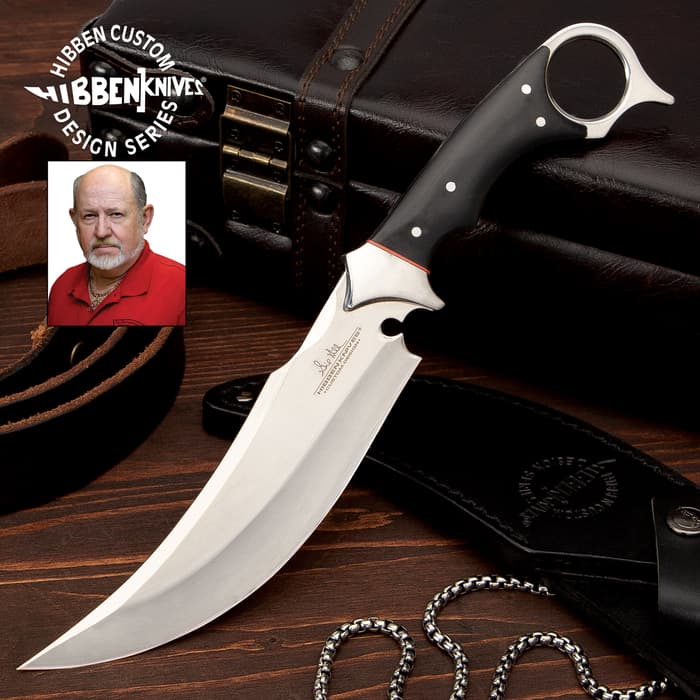 Gil Hibben Recurve Karambit Knife With Sheath - 5Cr15MoV Steel, Black Linen Micarta Handle Scales, Open Pommel - Length 11 1/2”