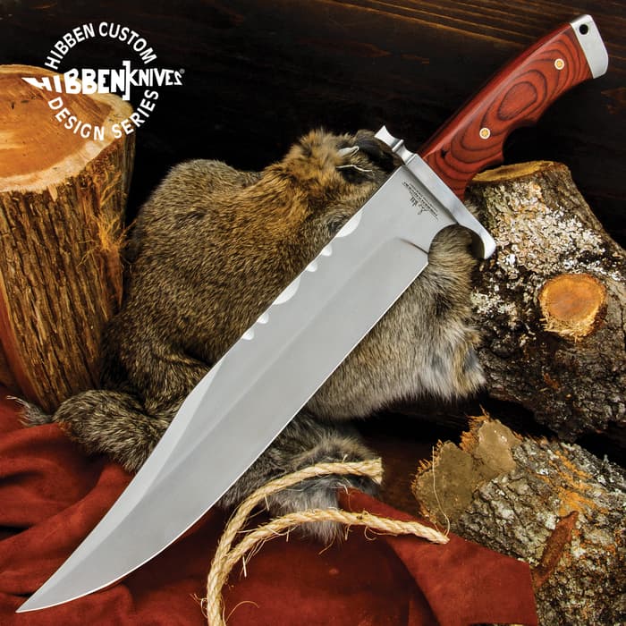Hibben Bloodwood Magnum Bowie Knife And Sheath - 3Cr13 Stainless Steel Blade, Bloodwood Handle - Length 18 1/4”