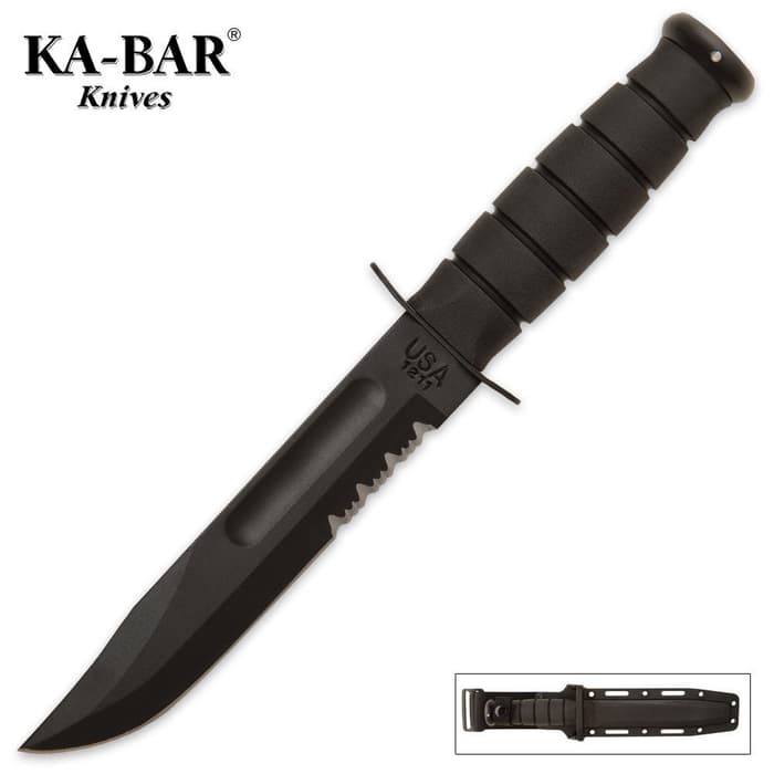 KA-BAR Classic Marine Knife Serrated Black & Sheath