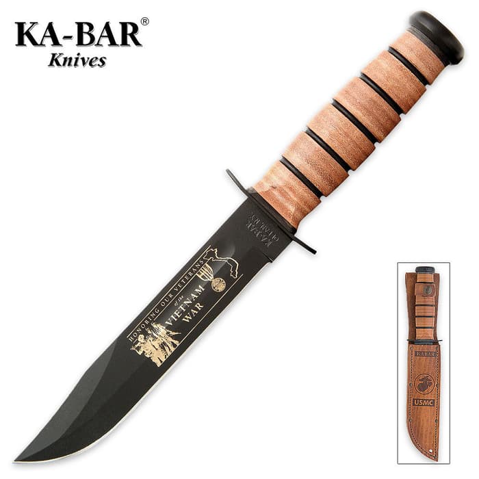 KA-BAR USMC Vietnam Bowie Knife with Leather Sheath