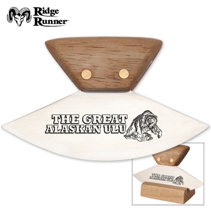 Ridge Runner Alaskan ULU Knife with Hardwood Stand