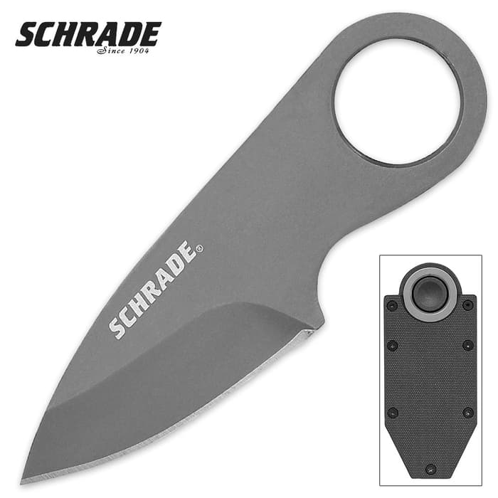 Schrade Pocket Money/Card Clip Fixed Blade Knife and Sheath - High Carbon Steel - Full Tang