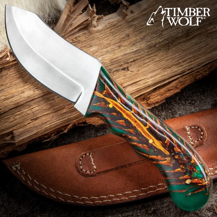 Timber Wolf Conifer Knife - Stainless Steel Blade, Full-Tang, Green Resin Handle Scales, Stainless Steel Pins - Length 9”