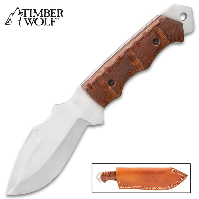 Timber Wolf Burlap Bush Knife With Sheath - Stainless Steel Blade, Burlap Handle, Extended Tang, Lanyard Hole - Length 9”