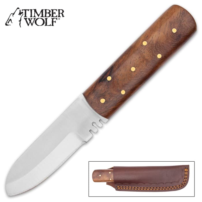 The Timber Wolf Mini Bushcraft Knife won’t take up much room at your side or in your hunting or camping gear