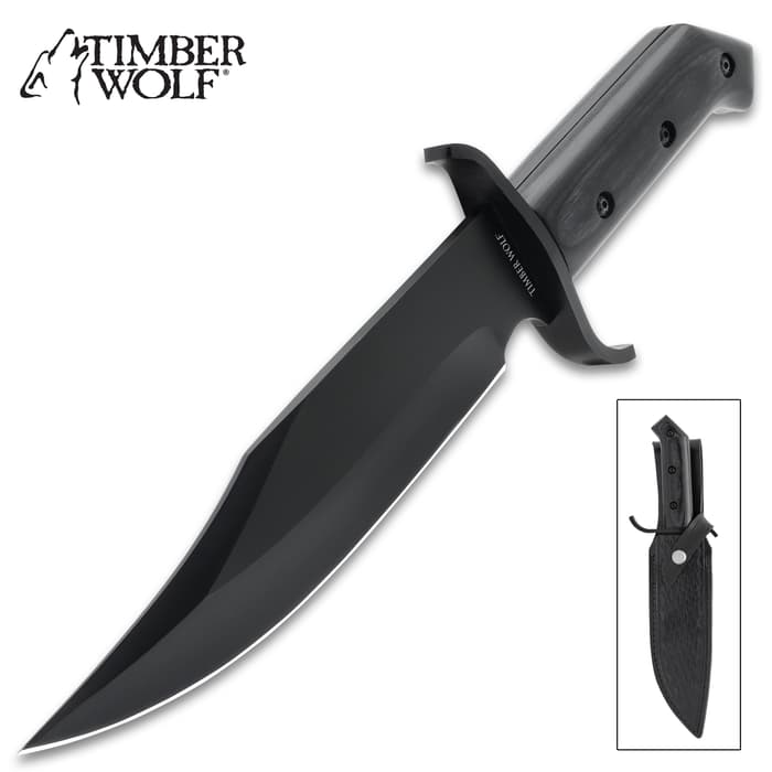 The Timber Wolf Blackout Bowie Knife and sheath