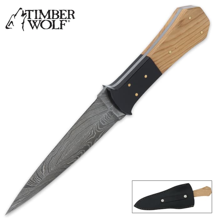 Timber Wolf Dagger Horn & Olive Wood Damascus