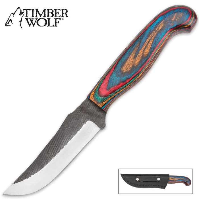 Timber Wolf Colorful Stripes Fixed Blade Hunting Knife With Sheath