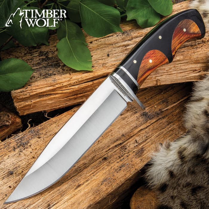 Timber Wolf Peruvian Fixed Blade Knife With Sheath - 3Cr13 Stainless Steel Blade, Wooden Handle, Stainless Steel Guard - Length 10 3/4”